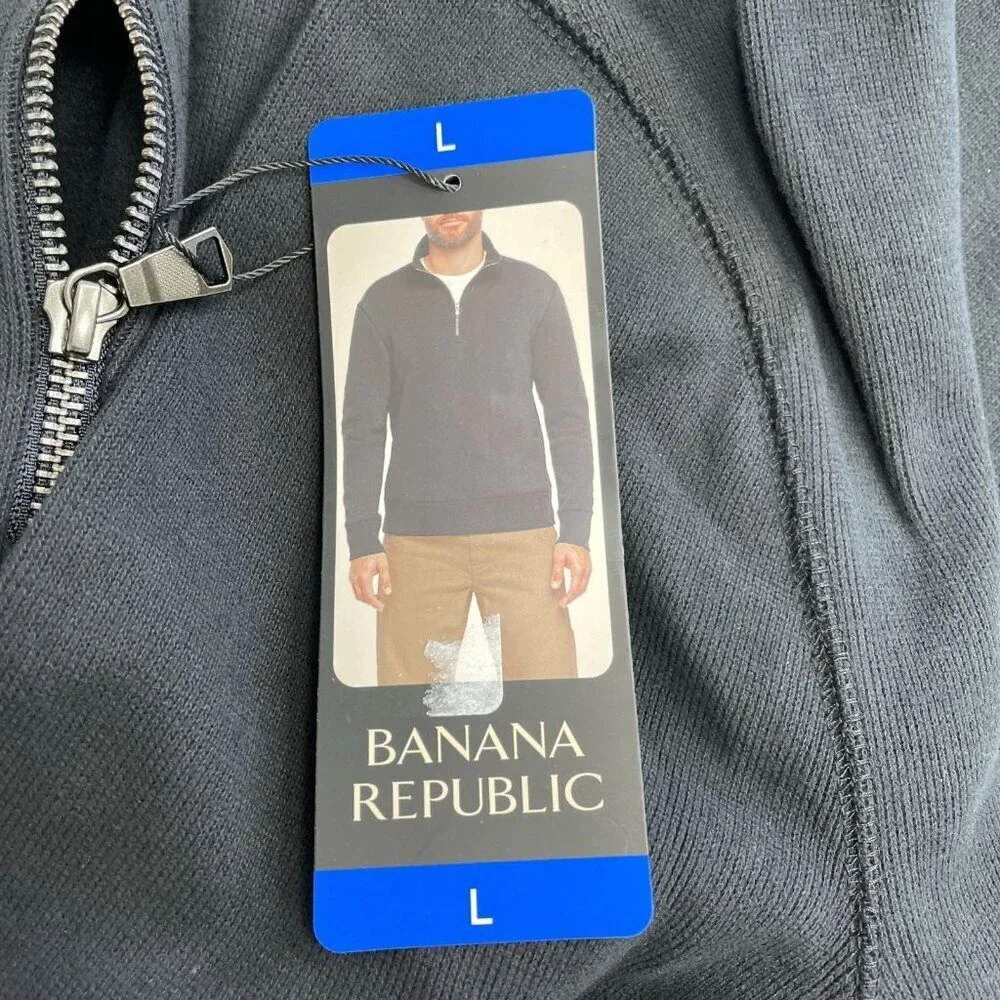 Banana Republic Men's L 1/4 Zip Pullover Sweater Black Cotton Blend i1703